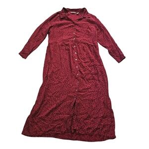 Eddie Bauer Vintage Maxi Dress Women XL Petite Red Floral Cottage Prairie Pocket